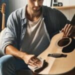 jak dbać o gitarę mezczyzna czyszczacy gitare akustyczna