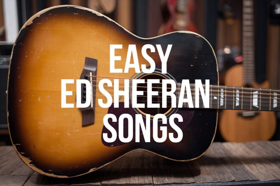 photo of an acoustic guitar with text easy ed sheeran songs