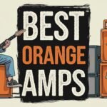 illustration of guitarist playing on guitar with text best orange amps