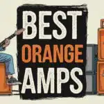 illustration of guitarist playing on guitar with text best orange amps