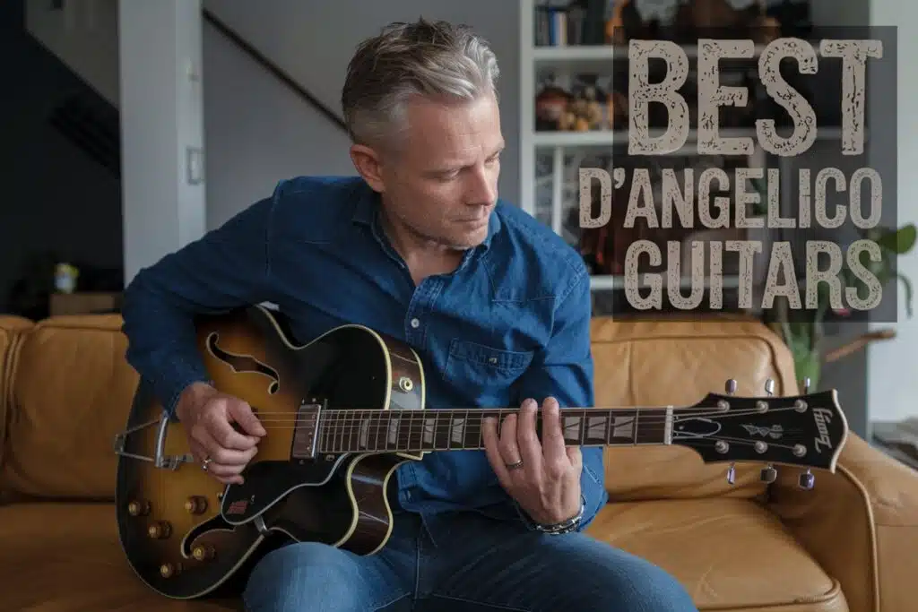 best d'angelico guitars - man playing on hollow body guitar