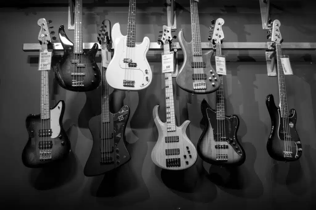 guitars on hanging guitar stands
