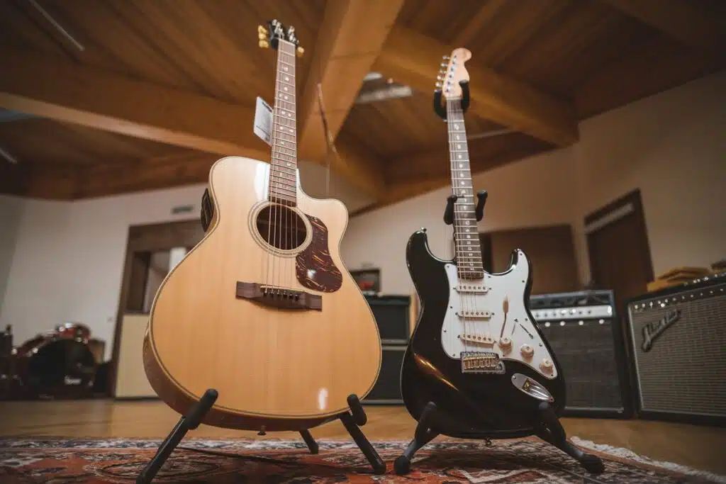 alder acoustic guitar and alder electric guitar